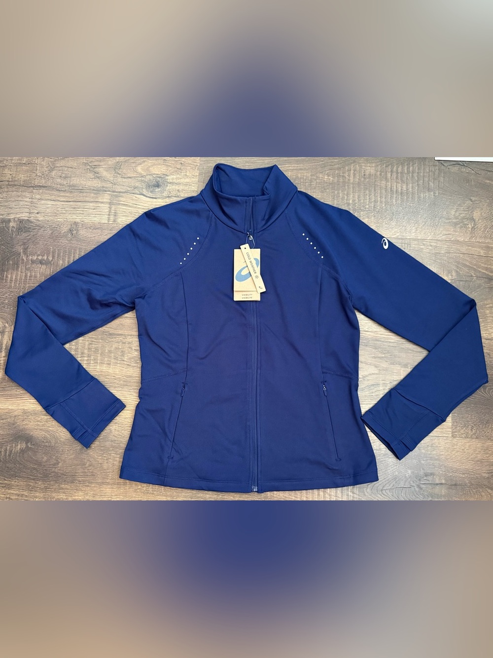 Asics Navy Blue Full-Zip Athletic Jacket